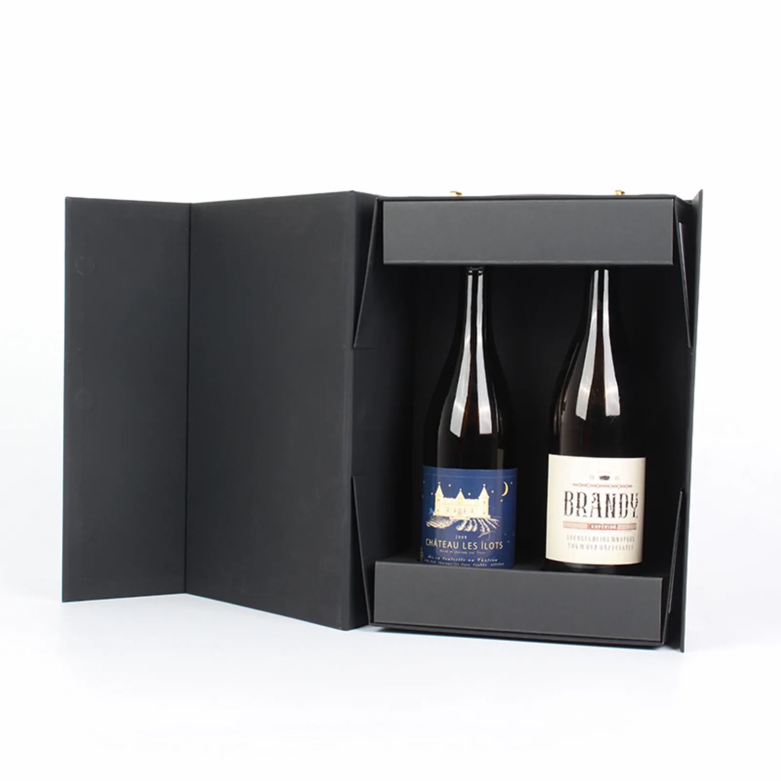 Black Double Bottle Wine Box with Magnet Closure 5
