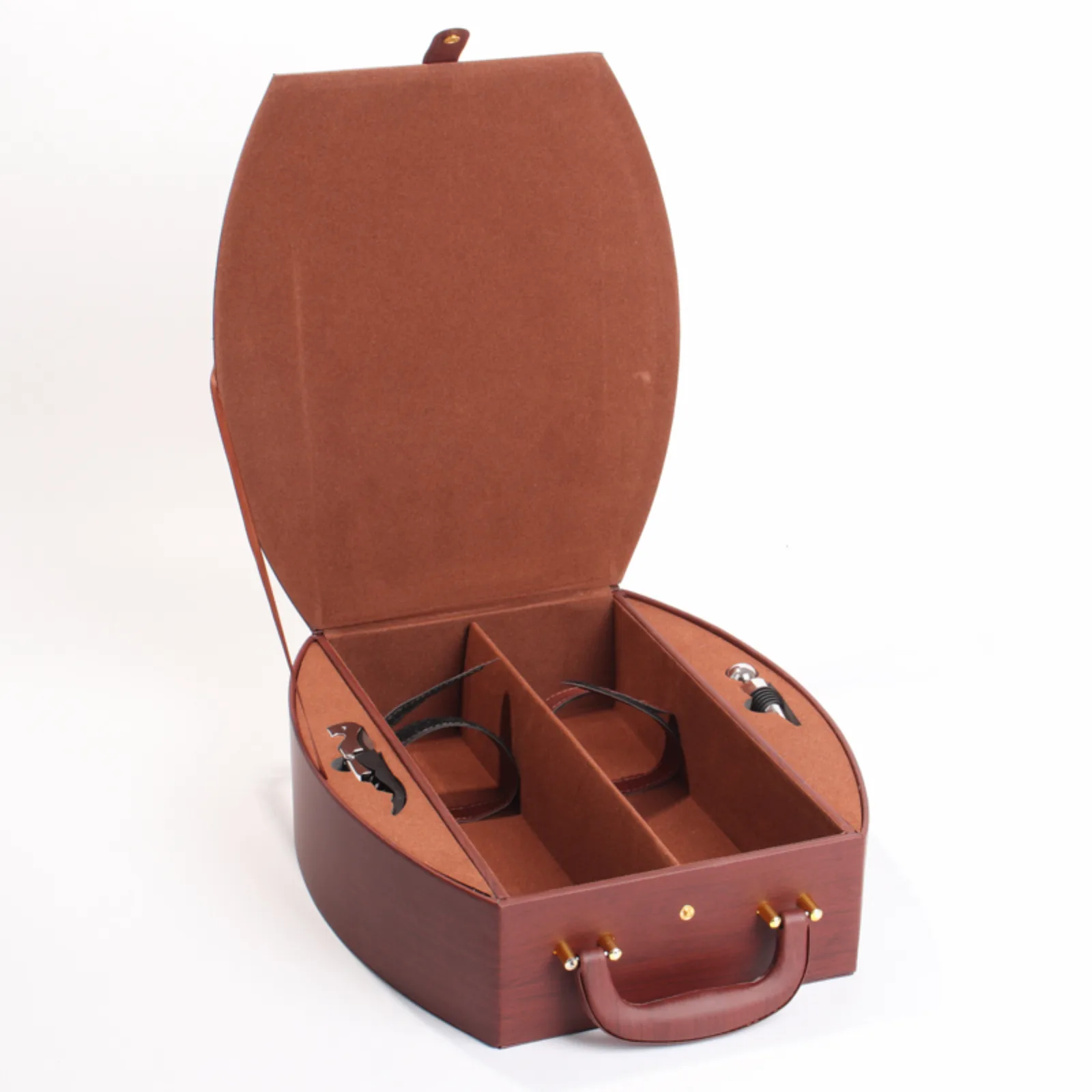 Faux Wood and Leather Double Wine Bottle Gift Box 5