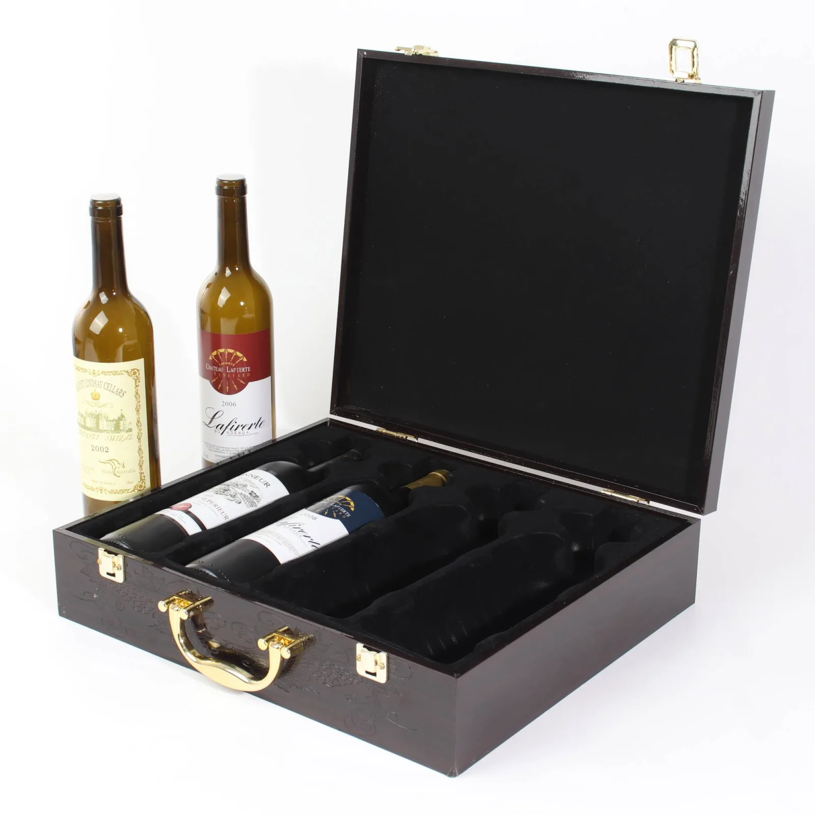 Lacquered Wooden Wine Box for Four Bottles