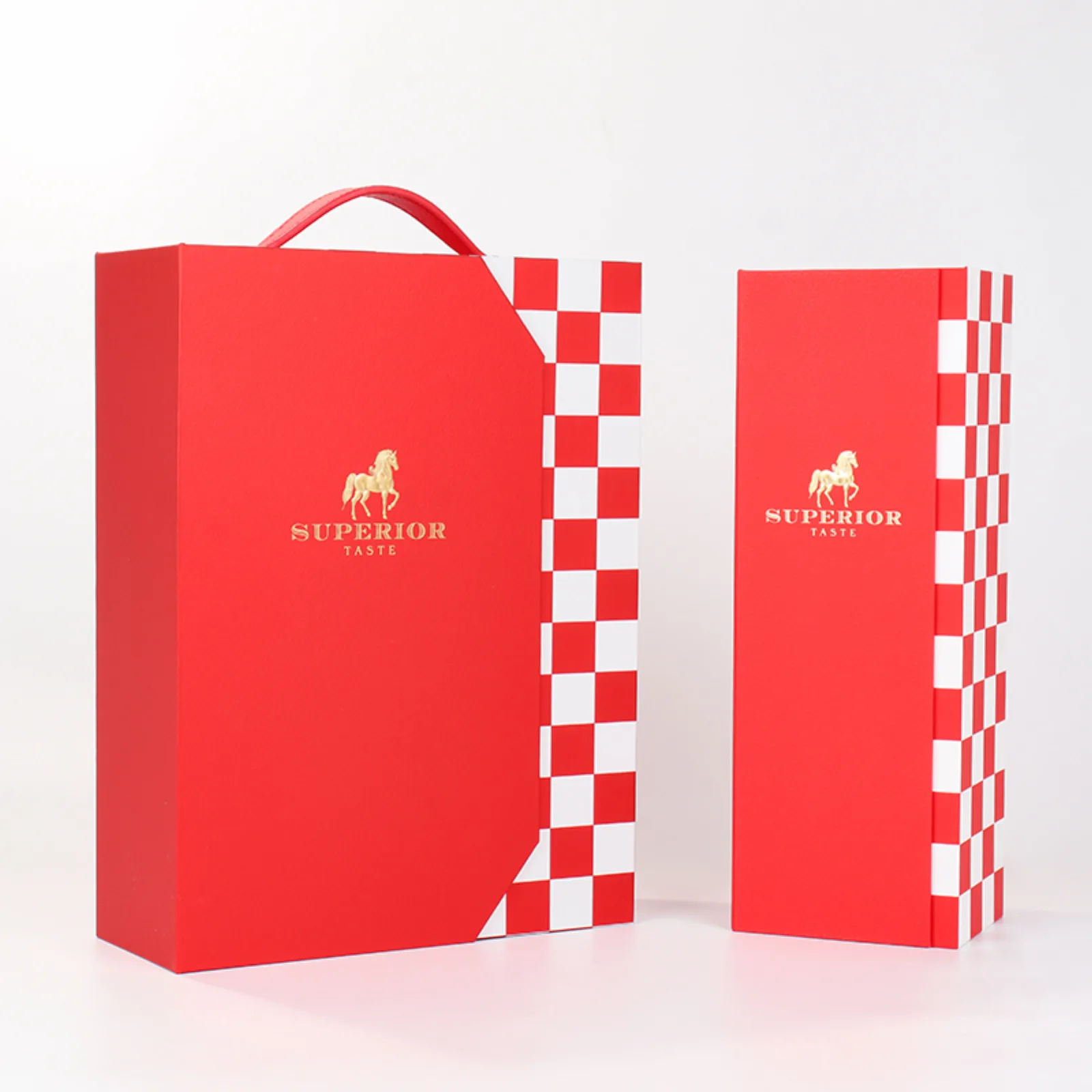 Red and White Checkered Wine Gift Box