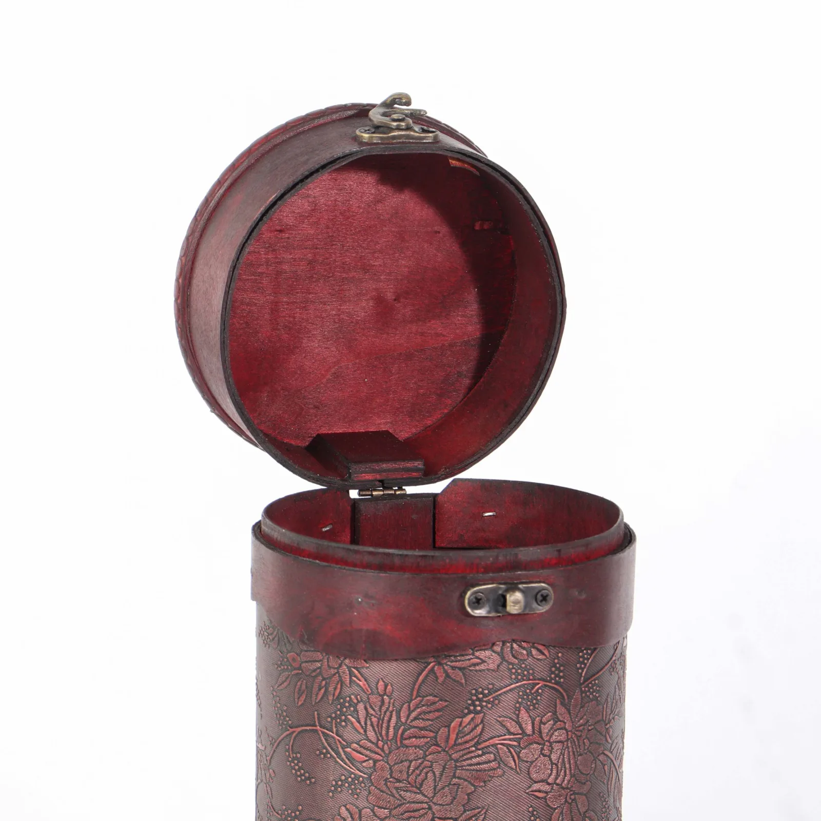 Cylindrical Wooden Wine Box with Velvet Lining 4