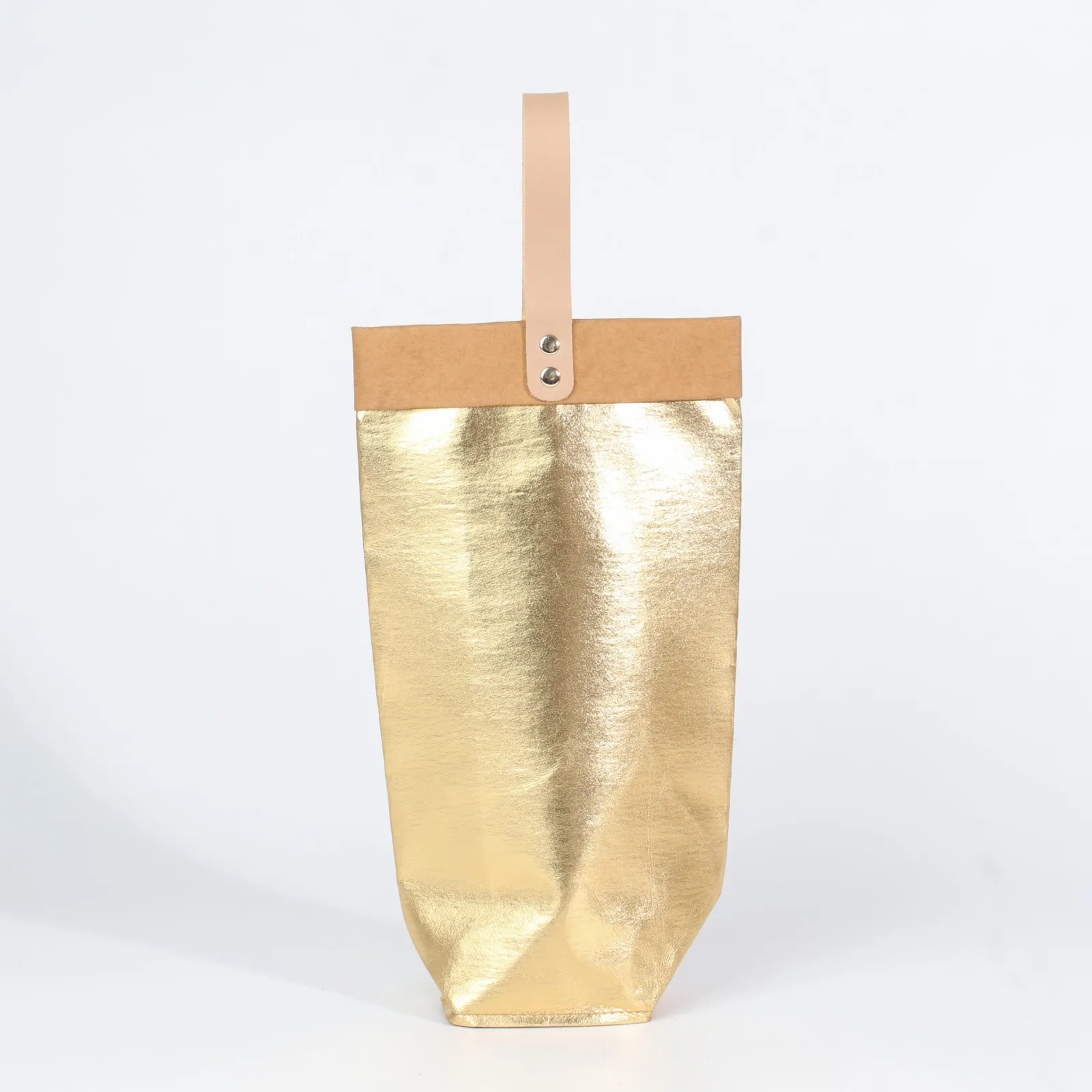 Washable Kraft Paper Wine Bag with Leather Handle